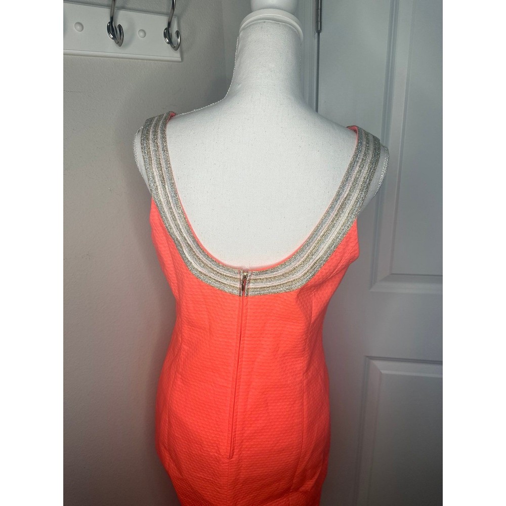 Lilly Pulitzer Coral Orange Textured Midi Dress with Beaded Neckline - Picture 4 of 4